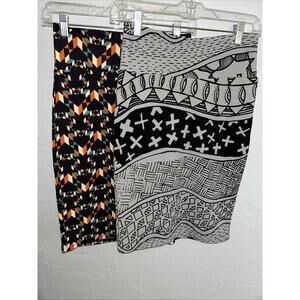 LuLaRoe Skirt Lot of 2-XS Knee Length Unlined Pull On Casual Aztec Geo Preppy